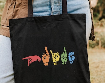 Pride Tote Bag, Pride Parade Bag, Sign Alphabet Bag, LGBT Tote Bag, Rainbow Tote Bag, Colorful Tote Bag, Lgbt Equality Bag, Gift For Lgbt