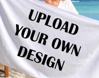 Custom Logo Beach Towel Upload Your Own Design | Personalized Pool Towel Bachelorette Birthday Graduation Summer Gift Fun Unique Cute Cool