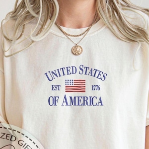 Embroidered United States Of America Shirt, July 4th Shirt, Comfort Colors, USA 1776 Shirt, USA Flag Shirt,  America Shirt, Patriotic Shirt