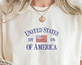 Embroidered United States Of America Shirt, July 4th Shirt, Comfort Colors, USA 1776 Shirt, USA Flag Shirt,  America Shirt, Patriotic Shirt