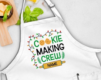 Cookie Making Apron, Christmas Crew Apron, Personalized Apron, Kitchen Gift, Family Baking Apron, Christmas Gift Idea, Personalized Gift