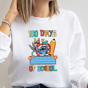 Stitch 100 Days Sweatshirt, 100 Days School Tee, Stitch School Tee, Gift For Pupils, 100 Days Student Shirt, 1st Grade Shirt, Teacher Shirt
