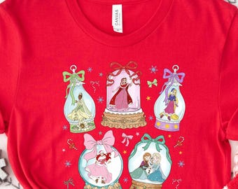 Disney Princess Snow Globe Shirt, Christmas Princess Tee, Girls Christmas Gift, Rapunzel Xmas Shirt, Elsa Anna Winter Gift, Belle Beauty Tee