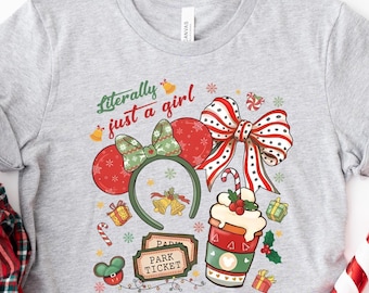Christmas Literally Just A Girl Shirt, Christmas Minnie Coquette Bow Tee, Disney Xmas Holiday Gift, Disney World Girl Shirt, Girls Xmas Gift