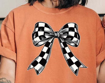 Comfort Colors Shirt, Checkered Coquette Tee, Checkered Bow Tee, Checkered Pattern Tee, Black Checkered Tee, Coquette Mommy Tee, Bow T-Shirt