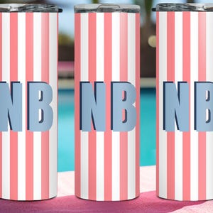 Personalized Monogram Skinny Tumbler | Custom Initial Candy Stripe Preppy Gift for Her Bridesmaid Bachelorette Party Birthday Present Cups
