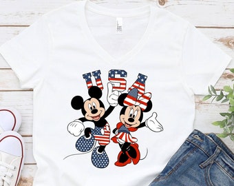USA Mickey Mouse T-shirt, Independence Day Gift, Mickey and Minnie Shirt, American Flag Tee, Disney Shirts, 4th Of July Apparel, Freedom Tee