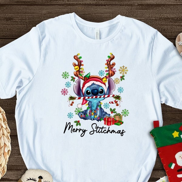 Merry Stitchmas T-shirt, Disney Shirt, Christmas Shirt, Santa Shirt, Stitch Shirt, Disney Christmas, Santa Hat Tee, Xmas Party Shirts