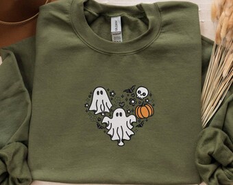 Embroidery Ghost Sweatshirt, Embroidered Spooky Hoodie, Halloween Kids Sweatshirt, Ghost Hoodie, Halloween Party Wear, Freaky Sweatshirt