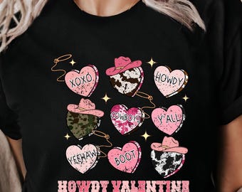 Chemise Bonjour Saint-Valentin, t-shirt Happy Valentines Day, chemise XOXO, chemise cadeau cowboy amant, t-shirt Western Saint-Valentin, chemise cow-girl Saint-Valentin