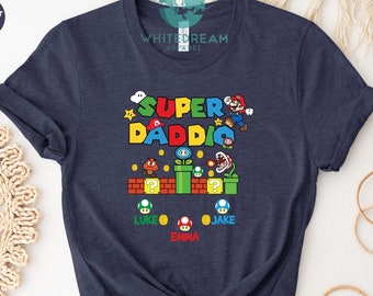 Super Daddio Shirt, Super Dad Gamer Shirt, Game T-shirt, Custom Kids Name Shirt, Father's Day Gifts, Gamer Daddy Shirts, Funny Dad T-shirt