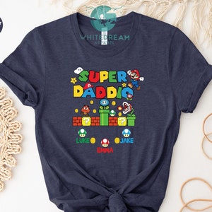 Super Daddio Shirt, Super Dad Gamer Shirt, Game T-shirt, Custom Kids Name Shirt, Father&#39;s Day Gifts, Gamer Daddy Shirts, Funny Dad T-shirt