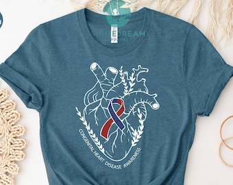 Congenital Heart Disease Shirt, Awareness T-shirt, Blue And Red Apparel, Cardiology Shirts, Heart Warrior Mother Gift, CHD Warrior T-shirts