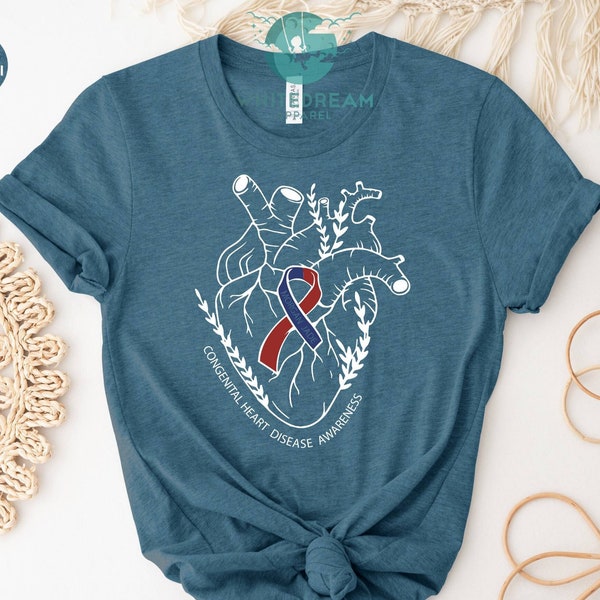 Camisa de enfermedad cardíaca congénita, camiseta de concientización, ropa azul y roja, camisas de cardiología, regalo de madre guerrera del corazón, camisetas de guerrera CHD