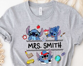 Personalized Teacher Shirt, Stitch Teacher Tee, Custom Stitch Tee, Stitch School Shirt, Teachers Name Tee, 1st Grade Teacher Tee, Pupil Tee