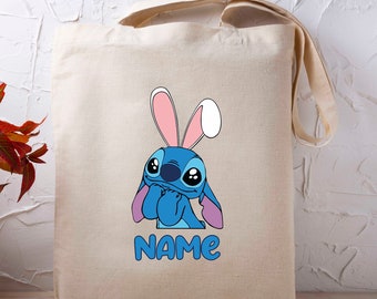 Custom Stitch Bag, Easter Stitch Bag, Stitch Name Bag, Easter Name Tote, Easter Day Tote, Custom Easter Bag, Stitch Bunny Bag, Bunny Tote