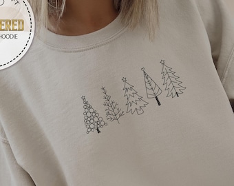 Embroidered Pine Tree Sweatshirt, Embroidery Christmas Tree Hoodie, Christmas Kids Sweatshirt, Xmas Tree Sweatshirt, Pine Tree Hoodie