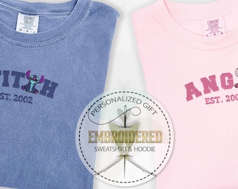 Embroidery Stitch Shirt, Comfort Color, Embroidery Angel Shirt, Stitch Est 2002 Tee, Angel Est 2002 Tee, Disney Stitch Shirt, Angel Gift Tee