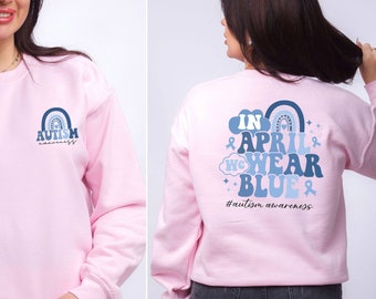 Custom Autism Sweatshirt, Autism Awareness Hoodie, Autism 2 Sides Tee, Blue Ribbon Tee, Autism Supporter Tee, We Wear Blue Tee, Autism Shirt