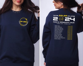 Total Solar Eclipse Sweatshirt, Solar Eclipse Hoodie, Eclipse 2024 T-Shirt, North America Tour Tee, Eclipse 2 Sides Tee, Eclipse Back Shirt