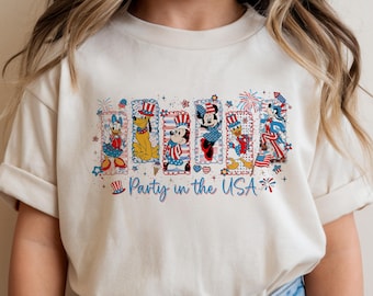 Camiseta Disney del 4 de julio con Mickey, Minnie, Donald, Daisy, Goofy y Pluto / Fiesta en EE. UU. Camiseta del Día de la Independencia Regalo Bandera Americana Patriótica Unisex