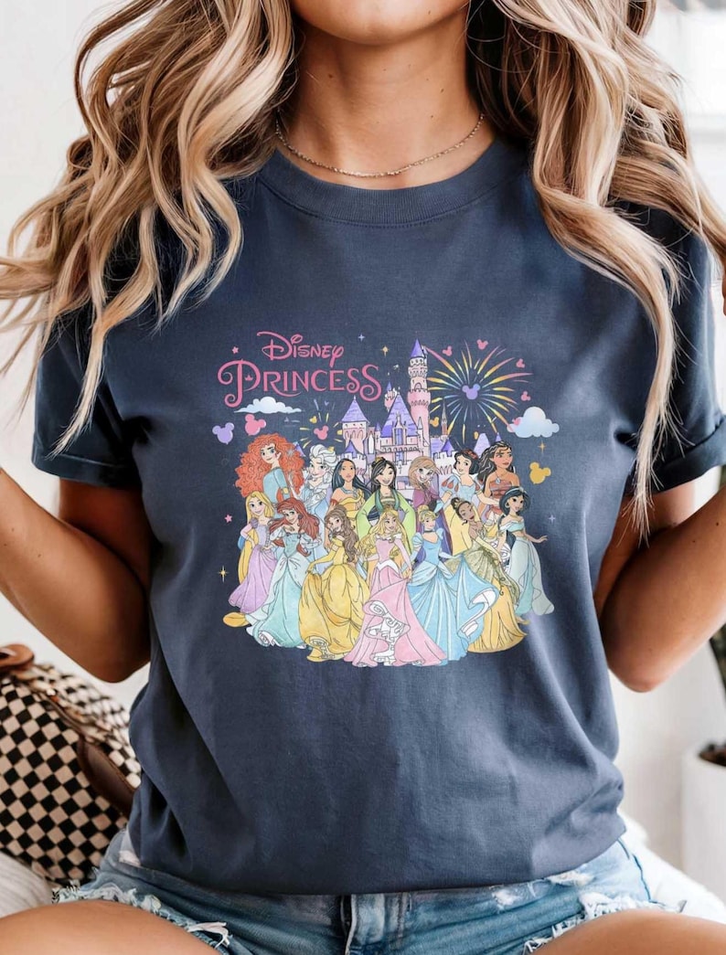Disney Princess Comfort Color Tshirt, Birthday Princess Gift, Ariel Shirt, Pocahontas Tee, Anna Elsa Shirt, Rapunzel Shirt, Snow White Shirt image 1