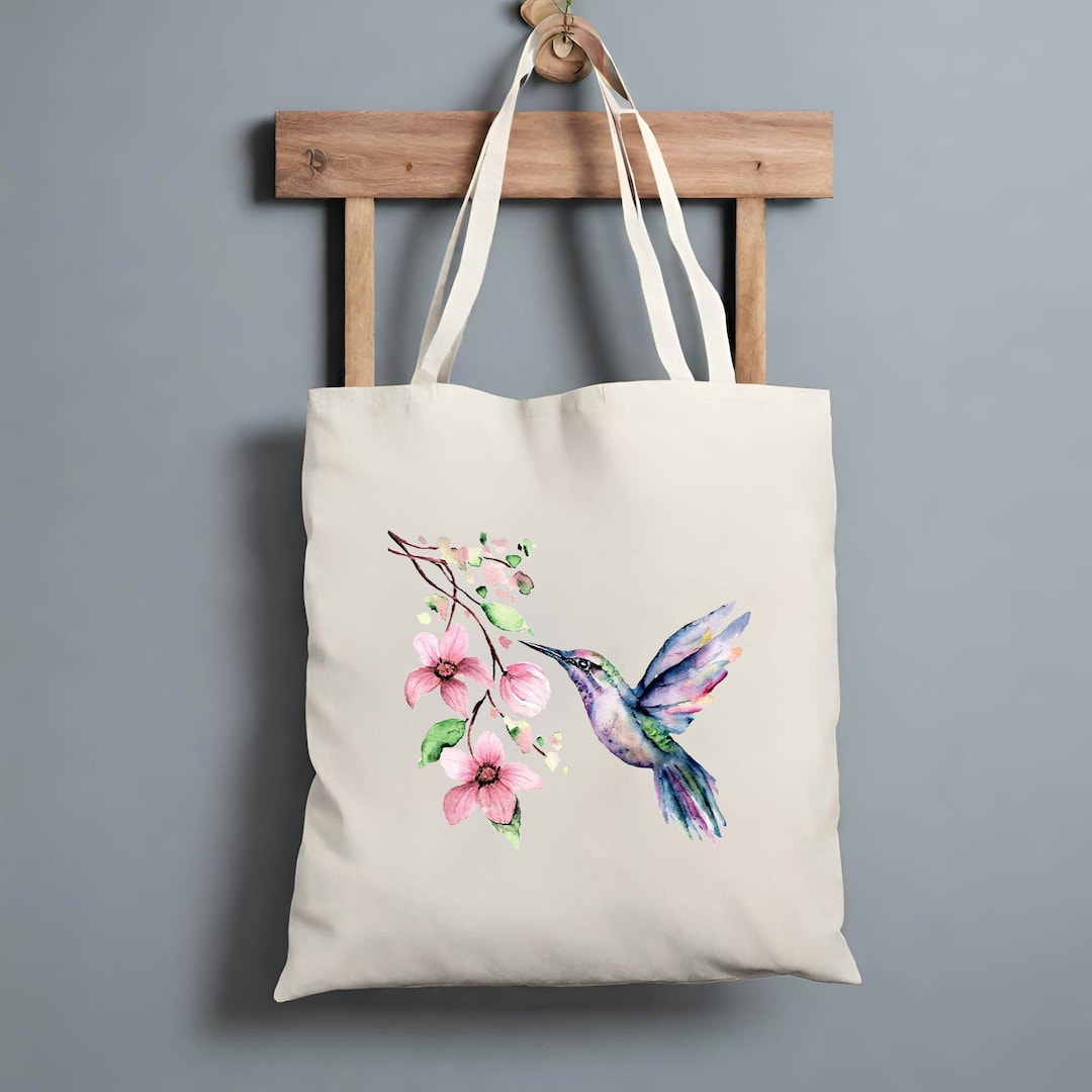 Floral Tote Bag, Humming Bird Bag, Natural Tote Bag, Flower Tote Bag ...