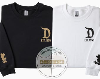 Embroidery Disney Sweatshirt, Embroidery Mickey Hoodie, Minnie Sleeve Hoodie, Sleeve Sweatshirt, Disney Kids Wear, Disney 1955 Hoodie