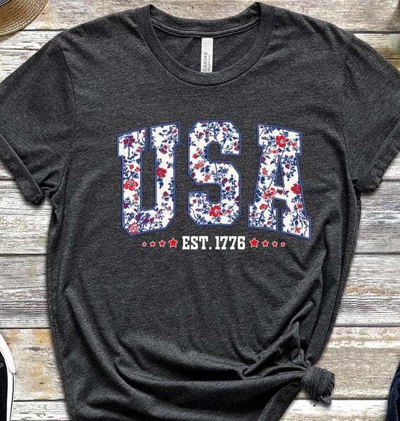 Floral USA Shirt, USA 1776 Shirt, Retro Usa Tee, July 4th Shirt, American Vibes Tee, Stars Stripes Tee, American Girl Tee, United States Tee
