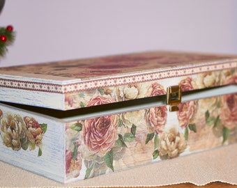 Shabby chic floral box/Unique box/ Decorative wooden box/ Keepsake box/ Album box/ Home decoration/ Gift