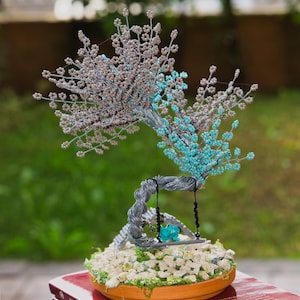 Bonsái artificial, árbol de cuentas, escultura de alambre, árbol en miniatura