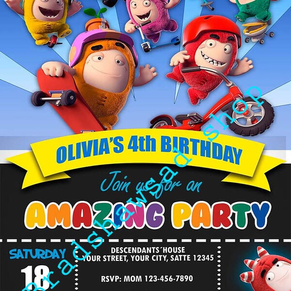 oddbods birthday party invitation