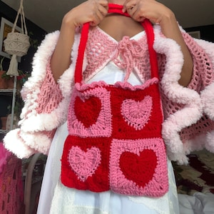 Crochet Heart Granny Valentines Bag