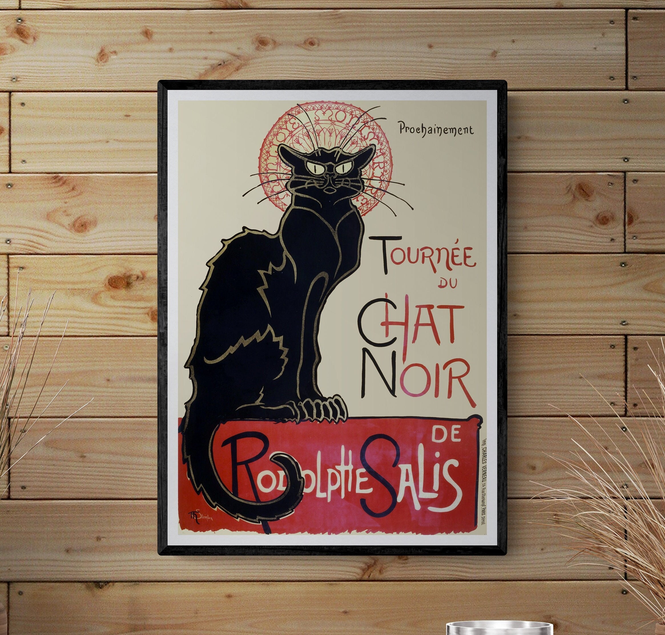 Poster Chat Noir “Bonjour Mon Amour” – Impression Sur Toile 20x30 Cm, Style Rétro, Sans Cadre