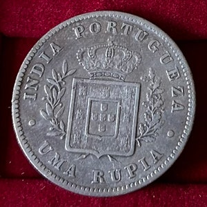 RARE 1882 Uma Rupia India Portugal Silver Vintage KM#312 King Luis Coin One Rupee