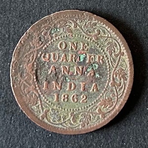 RARE 1862 India 1/4 One Quarter Anna Queen Victoria British-India KM#467 Vintage Coin