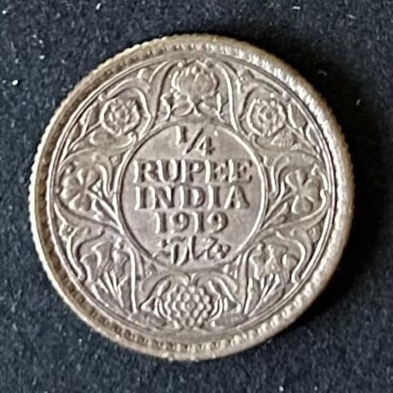 希少 1919 1/4 ルピー イギリス-インド ジョージ 5 世と皇帝 