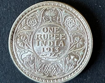 アンティーク シルバー 1 ルピー 1913 年 - ジョージ 5 世。インド