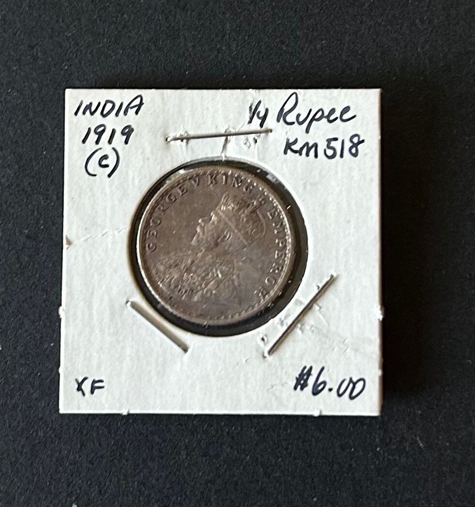 希少 1919 1/4 ルピー イギリス-インド ジョージ 5 世と皇帝