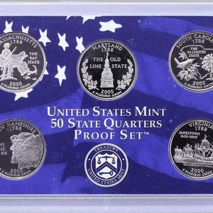 2000 S US Mint Clad Quarter Proof Set 50-State Quarters - 5 Coins Set - Rare