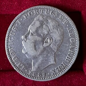 RARE 1882 Uma Rupia India Portugal Silver Vintage KM#312 King Luis Coin ...