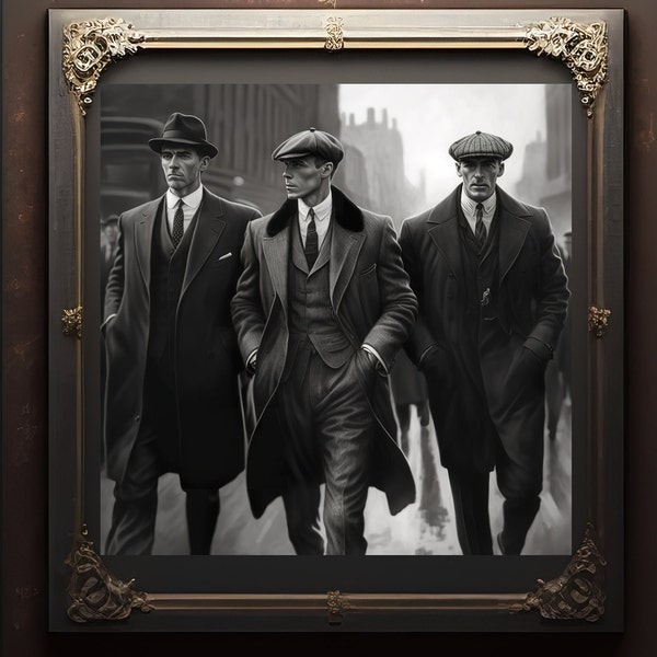 Three men dressed like in the 20s walk on the streets through London | Digital Download | Printable Wallart | Vintage Wall Decor