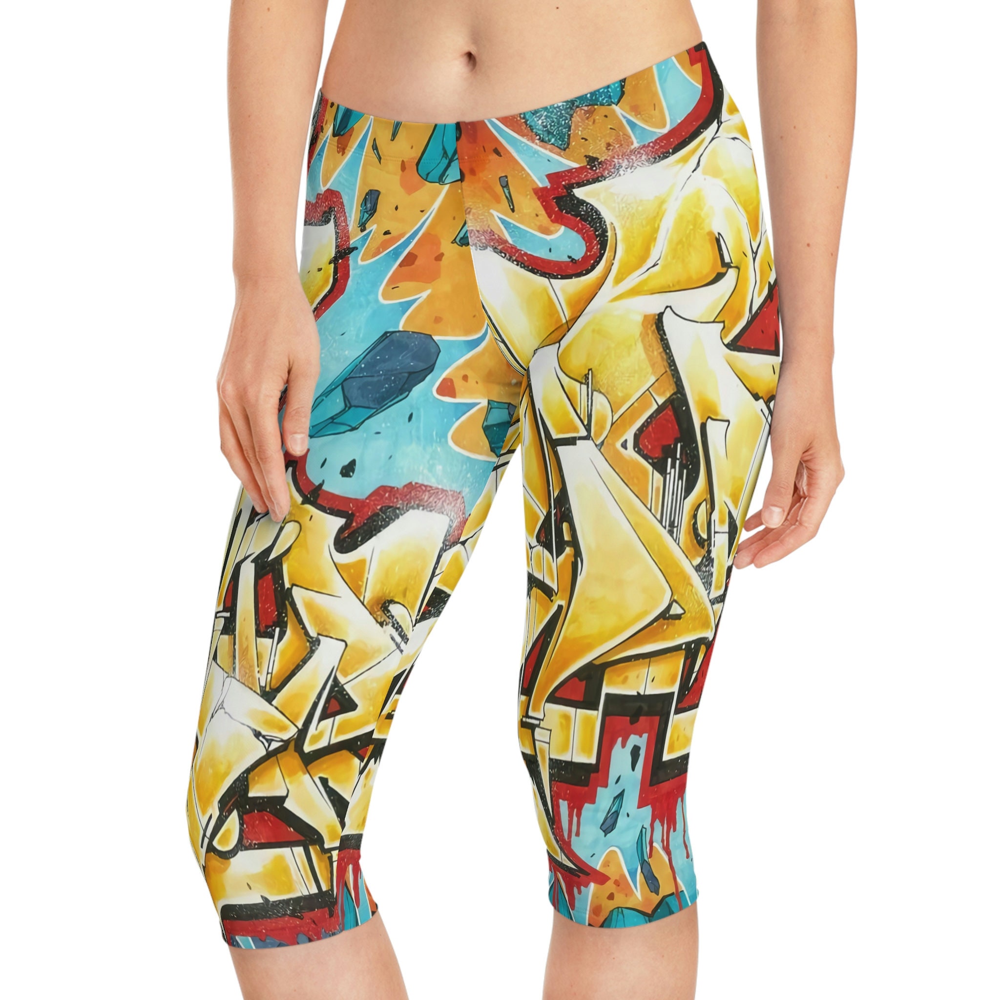 Graffiti Print Women's Capri Leggings for Trendy and Stylish Workouts, Yoga  Pants, Athletic Wear, Activewear, Workout Capris. Yoga 2023, 