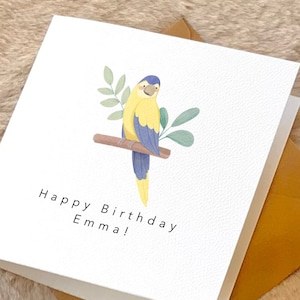 Personalized Parrot Birthday Card, Customizable Greeting Card
