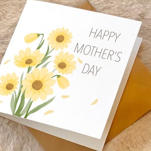 Biglietto di auguri per la festa della mamma con fiori selvatici gialli, biglietto di auguri speciale per la festa della mamma, festa della mamma