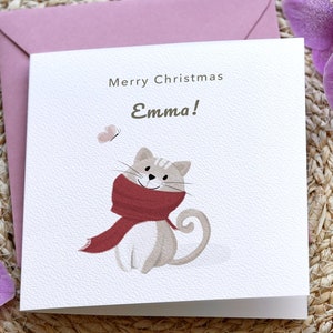 Biglietto di Natale personalizzato con gatto Nome personalizzato Biglietto di Buon Natale