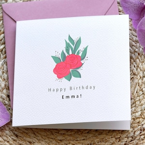 Cartão de aniversário de rosa, feliz aniversário, flor, cartão personalizado, flores vermelhas, para amantes de flores, presente de aniversário para ela