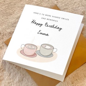 Sip & Smile Happy Birthday Coffee Card, biglietto di compleanno personalizzato