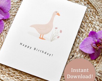 Goose Birthday Card Instant download Cute Happy Birthday Digital Card Personalized Text Post Card