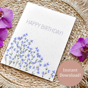 Carte d'anniversaire florale Carte de joyeux anniversaire Carte de voeux de joyeux anniversaire Petites fleurs bleues Wiled pour les amateurs de fleurs